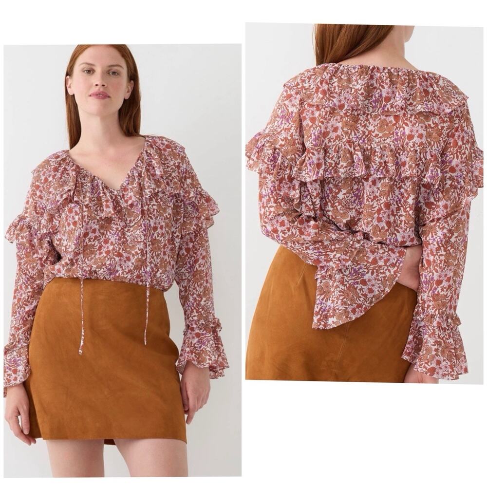J . Crew Ruffle Crinkle Chiffon Top in Fête Floral Shirt Size S - Picture 11 of 11